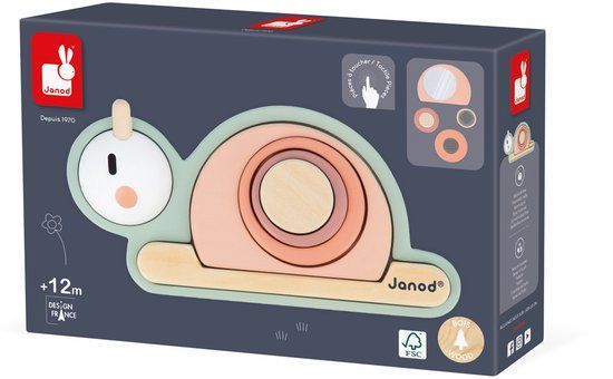 Janod Sweet Cocoon - Sensorische Houten Slak - Puzzel met 6 stukjes - Geschikt vanaf 12 maanden