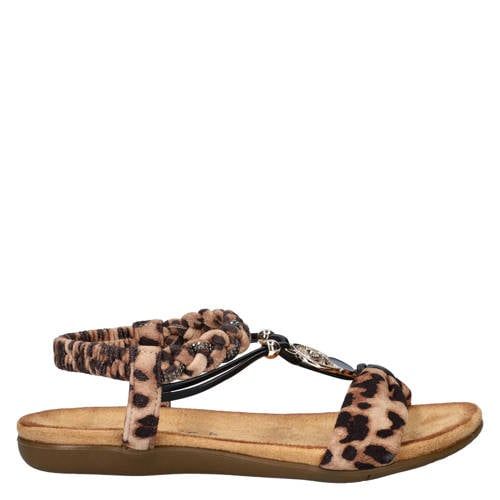 Dolcis suèdelook sandalen met panterprint - beige/zwart