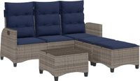 vidaXL 3-delige L-vormige tuinbankset met kussens van polyrotan in grijs en blauw