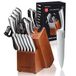 Bloc à couteaux - Set de 18 couteaux - Acier inoxydable - Couteaux à steak et couteaux de chef - Noyer