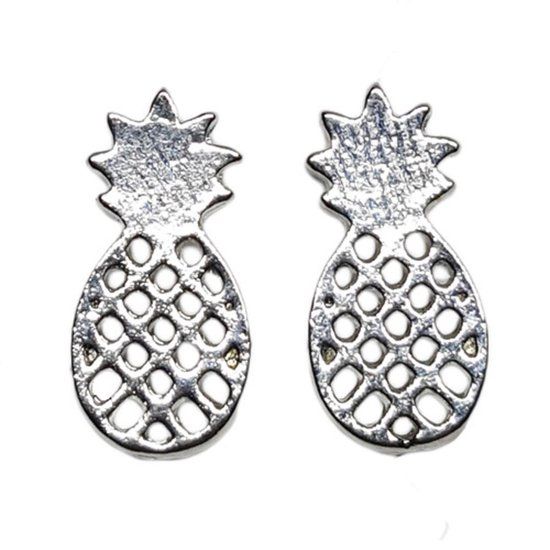 Rhylane Ananas Oorknopjes Zilverkleurig - Fashion Oorbellen voor Vrouwen - 17x8mm - Met Cadeauverpakking