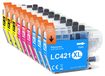 Merkloos Brother Set van 9 Kleuren Inktcartridges Compatibel met Brother LC421XL