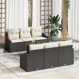 vidaXL Tuinbank - Set - 7-st - Zwart en Crème - Polyrattan