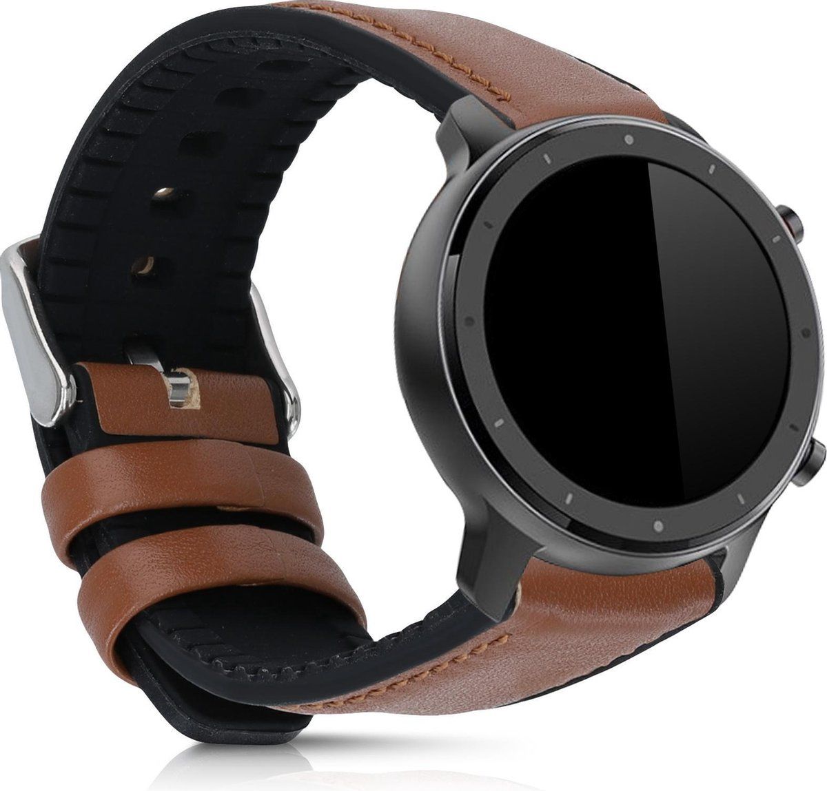 kwmobile horlogeband voor Huami Amazfit GTR (47mm) / GTR 2 - Armband voor fitnesstracker van leer in bruin / zwart