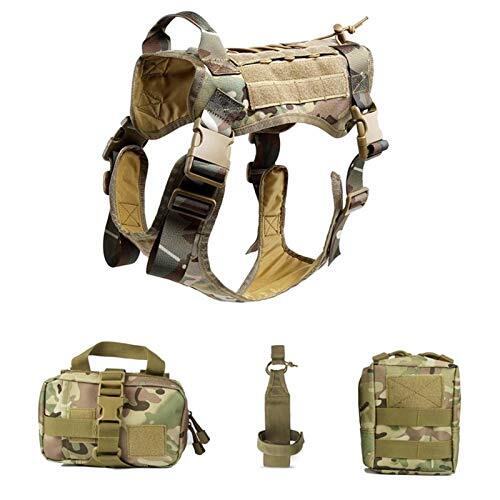 HXSZWJJ Tactische Service Hond Modulair Harnas Patrouille Hond Vest Jacht Molle Vesten Met Zakken Tas En Waterfles Draagtas (Kleur: MC Camo, Maat: M)