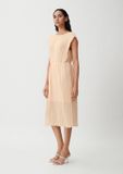 Comma robe femme beige rayé manche longue col rond mi-mollet polyester 40