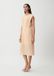 Comma dames jurk beige gestreept lange mouw ronde hals kuithoogte polyester 40