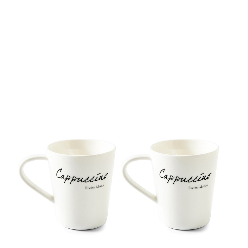 Riviera Maison Classic Cappuccino Mug - Cappuccino Kopjes - Porselein Mokken set van 2 - 200 ml