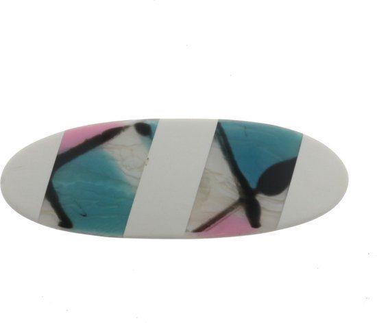 Merkloos / Sans marque Behave Haarspeld Retro Vintage Wit Blauw Roze Ovaal 10cm