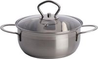 Life-time Kookpan & deksel glas 16cm 1,4L Staal Zilver Rond Vaatwasser veilig Elektrisch Gas Halogeen