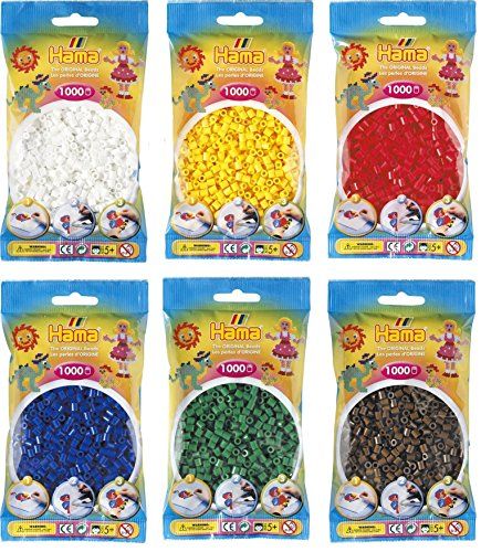 Hama Happy Price Toys Midi-strijkkralen (Kon-2) Convulut 6x volle kleuren, wit, geel, rood, groen, blauw, bruin + strijkhandleiding met 3 designsjablonen