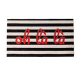 Fisura – Kokos deurmat "oh là là" met zwart-witte strepen en handgeschilderd design. Een chique entree mat met Parijse flair om stijl aan je voordeur toe te voegen. Afmetingen: 70 cm x 40 cm.