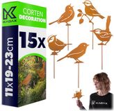 KADAX Tuinplug Vogels van Cortenstaal, Set van 15, Metaal, Roestbruin