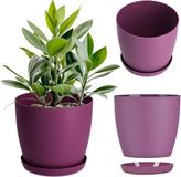 Merkloos KADAX Bloempot met Onderzetter - Ronde Pot - Matte Kunststof Afwerking - 16 cm - Pruim
