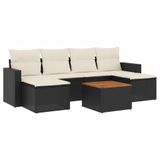 vidaXL 7-delige Loungeset met kussens, polyrattan, zwart