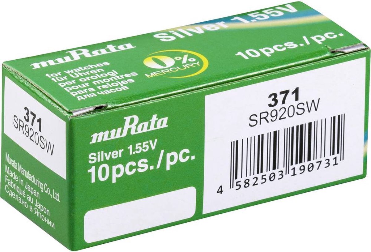 MURATA SR920SW-PBWW knoopcel 371 zilveroxide 40 mAh 1,55 V 10 stuks