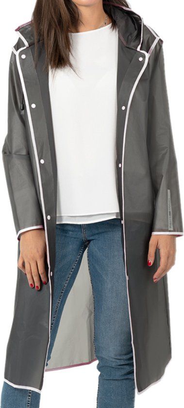 Perletti Semi transparante zwarte regenjas City Trench met witte bies M