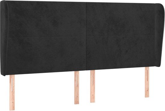 VidaXL Hoofdbord met randen Zwart 163x23x118/128 cm Fluweel