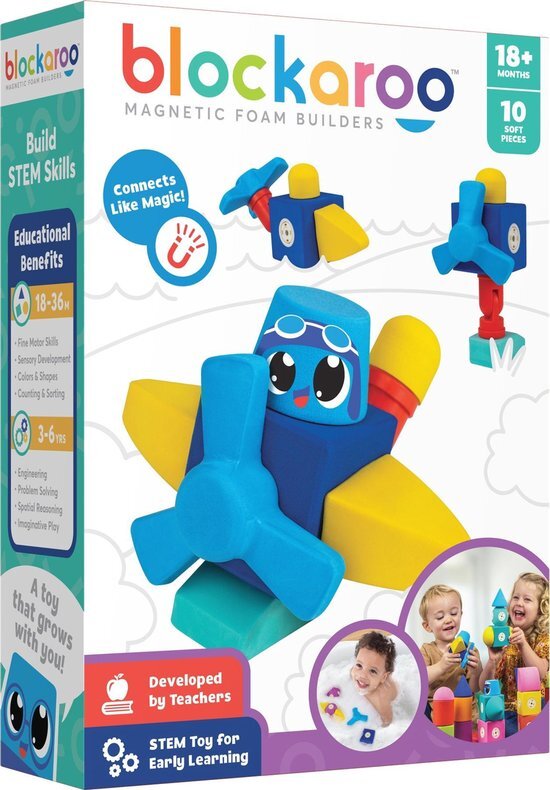 Blockaroo vliegtuig box 10stuks-magnetisch speelgoed-peuter en baby speelgoed-speelgoed 1 jaar/2 jaar/3 jaar- speelgoed jongens en meisjes- badspeelgoed