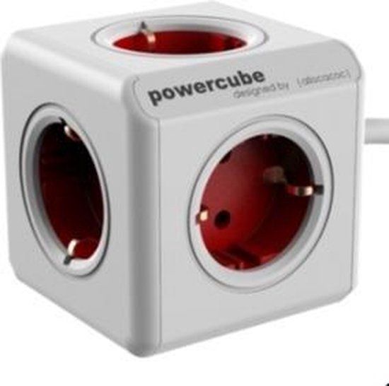 Allocacoc PowerCube Extended - Stekkerdoos - 5 stopcontacten - 1.5m - Rood