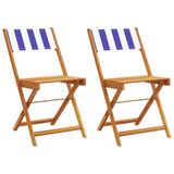 VidaXL Chaise de jardin Acacia, Polyester Bleu, Blanc (2 pièces)