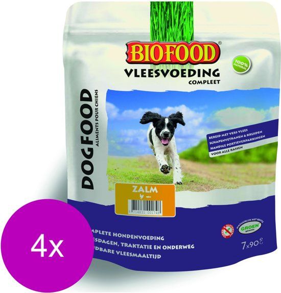 BIOFOOD Vleesvoeding Compleet Zalm - Hondenvoer - 4 x 7x90 g