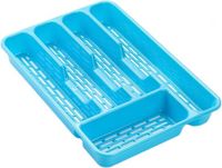 Plasticforte Bestekbak - 2x stuks - bestekhouder - 5 vaks - blauw - 33 x 24 x 4 cm - Kunststof