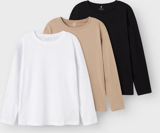 NAME IT NKMVOBBO LS NREG TOP 3P NOOS Jongens T-shirt - Maat 122/128 - Zwart - 3-pack