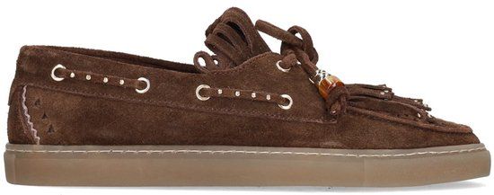 Manfield Dames Bruine suède boatloafers met franjes Maat 37