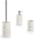Zeller Badkamer/toilet set - 3 stuks - wit - terrazzo design - keramiek