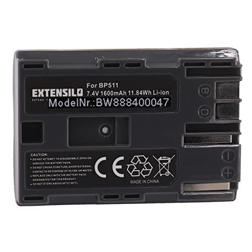 EXTENSILO Batterij compatibel met Canon EOS 50D, D10, 300D, 1D, 5D, 10D, 20D, 30D, 40D camera, DSLR (1600 mAh, 7,4 V, Li-Ion)