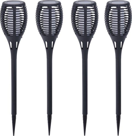 Pro Garden 6x Solar Garden Torches - Black - Flame Effect - 49cm - Outdoor Lighting