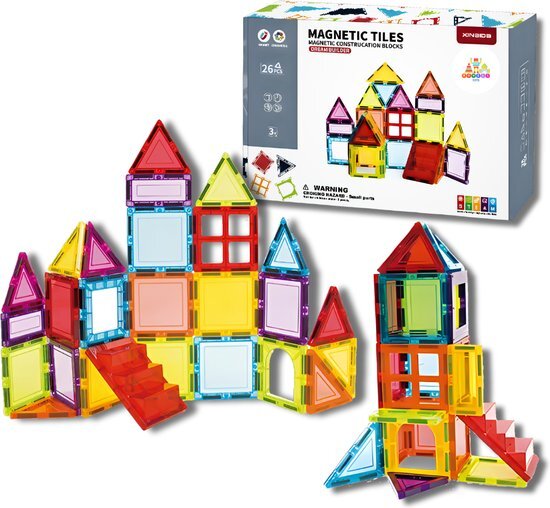 Roveli Toys® Magnetic Tiles - Magnetisch speelgoed - 26 stuks - Montessori speelgoed - Magnetische tegels - Magnetische bouwstenen