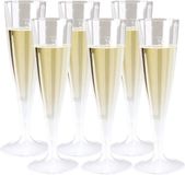 Merkloos Goldplast champagneglas - 2x - 6stuks - met losse voet - 100ml - transparant - herbruikbaar - kunststof