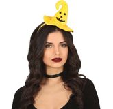 Fiestas Guirca Halloween heksenhoed - mini hoedje op diadeem met sluier - oranje