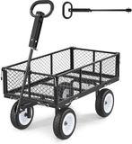 Vevor Aanhangwagen, Laadvermogen 408,2 Kg, Tuinkar met PU-Banden, Transportkar met Verstelbare Handgreep, Afneembare Zijpanelen, Handkar voor Bevestiging Aan ATV of Tractor, Zwart