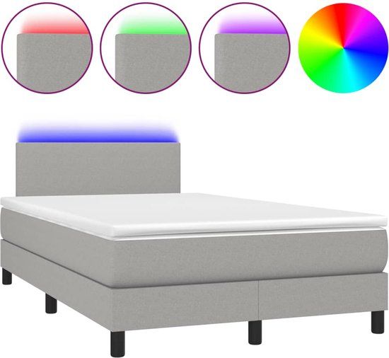 vidaXL Boxspring met matras en LED stof lichtgrijs 120x200 cm