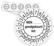 Merkloos / Sans marque Ricard Keuringsstickers NEN (zelf in te vullen) Goedgekeurd tot 2027 | 50 stuks, Ø 35 mm | Wit