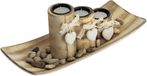 Merkloos Relaxdays waxinelichthouder, 3 theelichthouders met hartjes, schaal & steentjes, tafeldecoratie voor woonkamer, bruin
