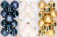 Merkloos / Sans marque Kaemingk B.V. 36x stuks kunststof kerstballen mix van donkerblauw, parelmoer wit en goud 6 cm
