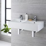 Hudson Reed Halwell Double Countertop Basin Modern 82cm x 42cm White with Overflow