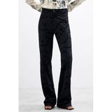 Desigual regular waist flared broek met print - zwart