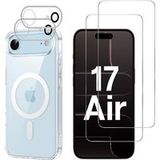 Phonillico® Hoes voor iPhone 17 AIR met 2 Gehard Glas en 2 Camera Beschermers - Geïntegreerde Magnetische Ring