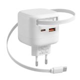 Carehabi USB-C-oplader, 35 W, 3-in-1, snellader, met intrekbare USB-C-kabel