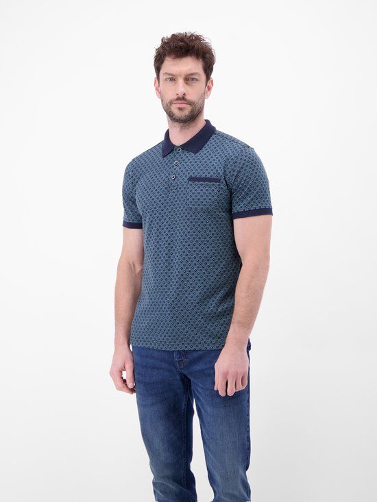 LERROS Poloshirt met two-tone-look en all-over-print, Maat: M, Kleur: CLASSIC NAVY, 100% katoen