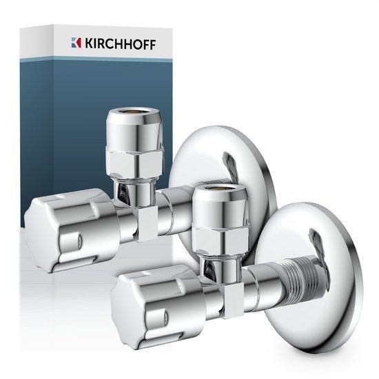 KIRCHHOFF Hoekstopkraan - Chroom - 1/2"BU x 3/8"BU x 10 mmQ - Met Duwrozet (2x)