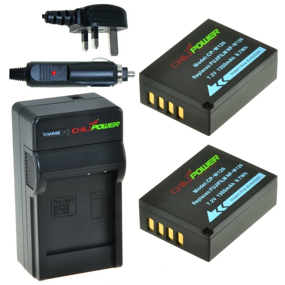ChiliPower 2 x NP-W126 accu's voor Fujifilm - Charger Kit + car-charger - UK version 2 x NP-W126 accu's voor Fujifilm - Charger Kit + car-charger - UK version