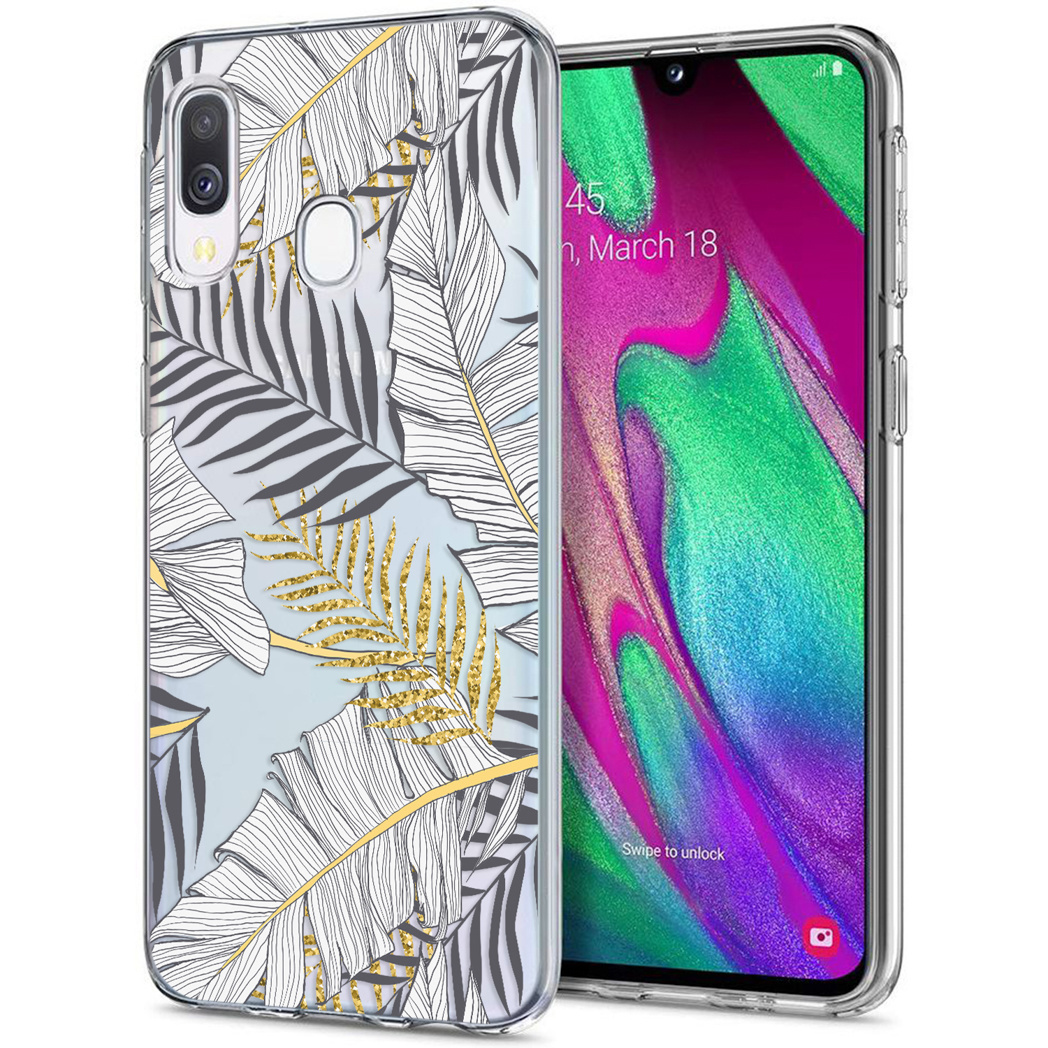 imoshion Design hoesje voor de Samsung Galaxy A20e - Bladeren - Zwart / Goud