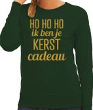 Bellatio Decorations Foute kersttrui/sweater voor dames - Hohoho kerst cadeau - groen - glitter goud XXL