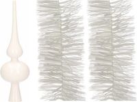 Bellatio Decorations Kaemingk B.V. Kerstboomversiering set witte piek en 2x folieslingers set - Kerstboomversiering wit